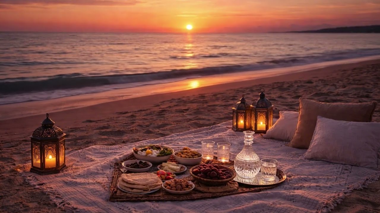 Golden Sunset Iftar by the Sea  | Ramadan Ambience | Relaxing Ocean Waves ASMR