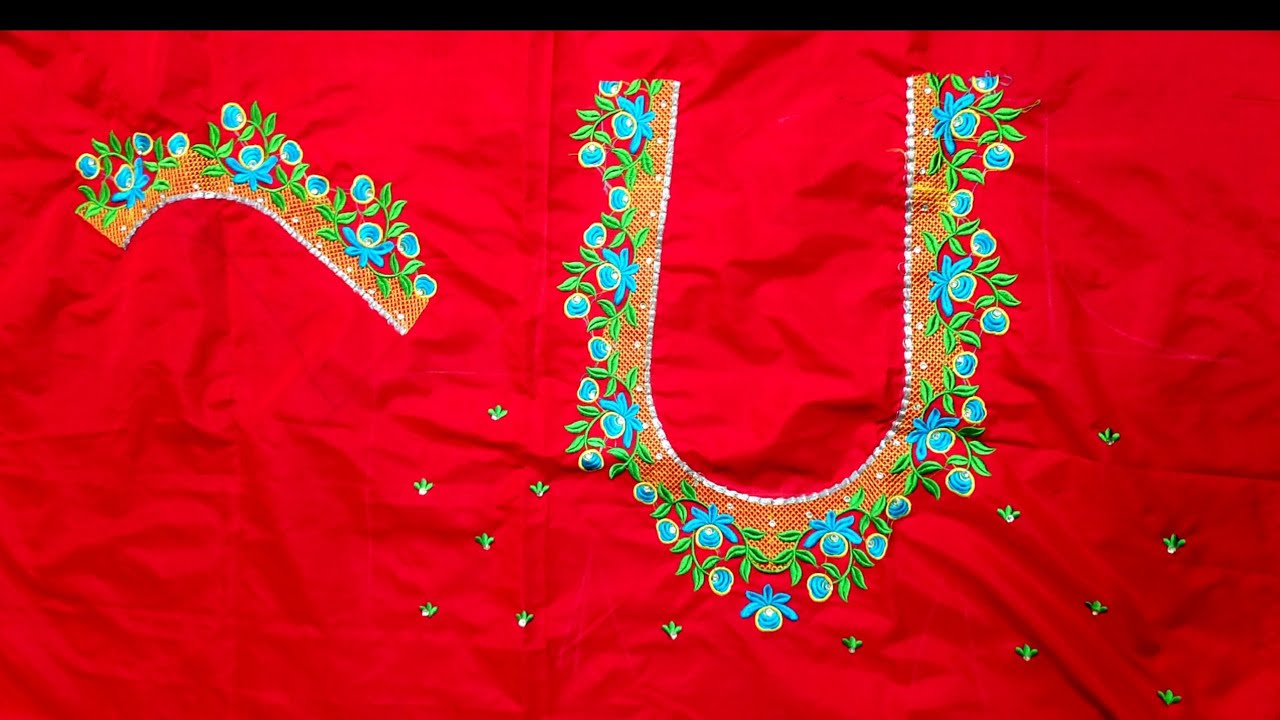 red colour embroidery blouse design//red colour work blouse ...