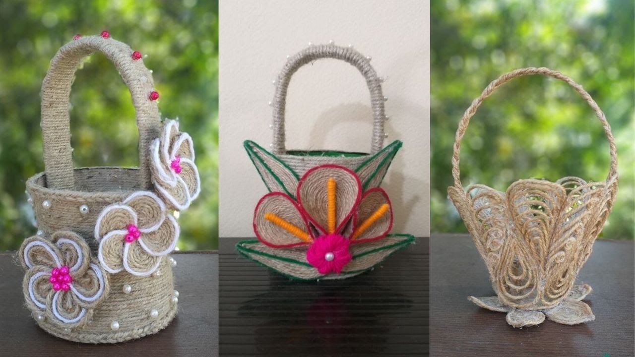 Best 3 Beautiful Jute Flower Baskets Decoration Design Jute Rope