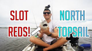 Kayak Fishing North Topsail for Shallow water SLOT redfish! Nothing but SLOTS!!!