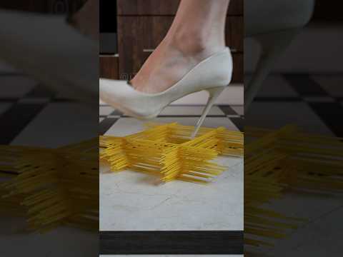 Crushing Crunchy & Soft Things! Experiment: high heels vs spaghetti  #shorts