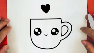 كيفية رسم كوب قهوة كيوت خطوة بخطوة / رسم سهل / تعليم الرسم للمبتدئين || Cute coffee cup drawing