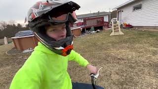 Riding the mini bike