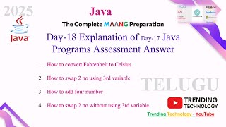 Explanation of Day 17 Java Programs | Assessment Answers Explained #bsktrending #telugu #amazon #fb