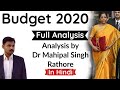 Budget 2020 - Full analysis of Union Budget 2020 by Dr Mahipal Singh Rathore, Current Affairs 2020