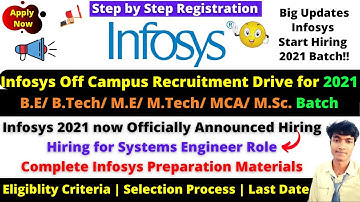 🔴Good News, Infosys Officially Start Hiring Off Campus Drive for 2021 Batch As System Engineer Role!