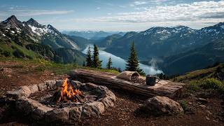☀️ Coffee with a Mountain View ☕ | Campfire & Morning Birds | 3-Hour ASMR screenshot 4