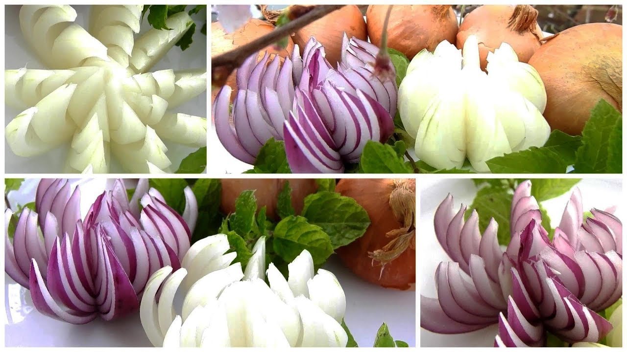 How to Make Red Onion Lotus Flower หัวหอมทอดรูปดอกไม้ Fried Onion Ring