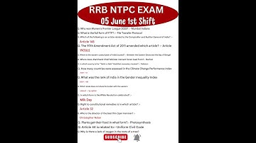 RRB NTPC Exam Analysis 2025 | RRB NTPC 5 June 1st Shift Question Paper |Today RRB NTPC EXAM Analysis