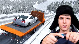 ЭВАКУАТОР НА ЗИМНЕМ СПУСКЕ С ДОРОГИМИ МАШИНАМИ ! - BEAMNG DRIVE