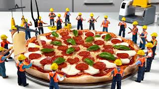 Tiny Workers Make A Giant Pizza Mini Pizza Factory In Action