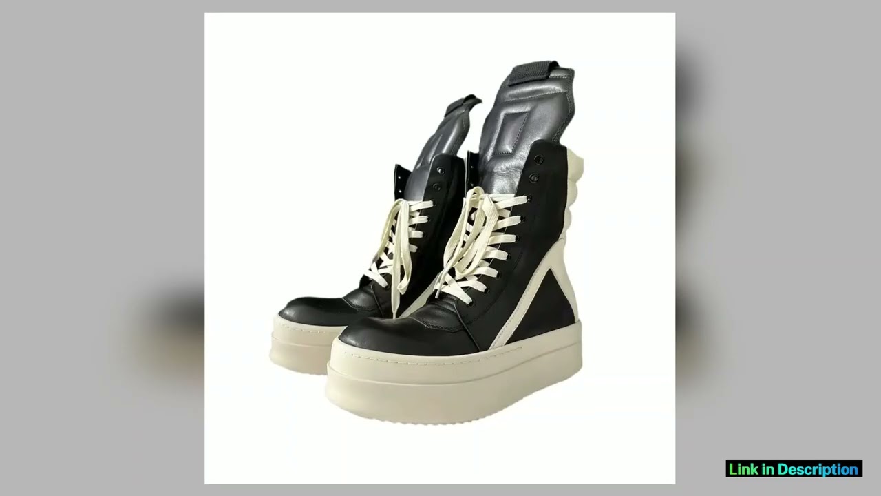 Men High Top Platform Motorcycle Shoes Lace Up Genuine Leather Women Boots Luxury Sneakers Black