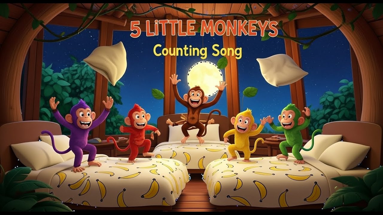 Five Little Monkeys Jumping on the Bed | Counting Song | Nursery Rhymes ...