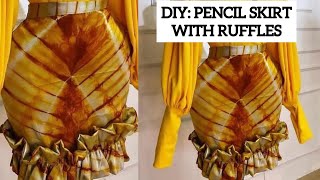 How to Cut and Sew a simple Pencil Skirt with a pleated Ruffle.