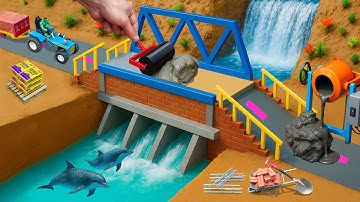 DIY Mini Tractor Builds Reinforced Concrete Bridge with Railings for Heavy Trucks | Science Project