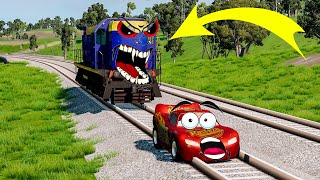 Angry Train - Lightning McQueen vs Trains and Rails - BeamNG.Drive