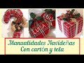 3 manualidades para navidad🎄con cartón y tela|| Regalo, bastos y ornamento navideño🎁|| Recicla♻️