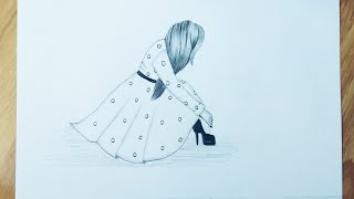 رسم بنت من الجنب ترتدى حذاء للمبتدئين بالقلم الرصاص خطوه بخطوه