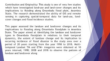 Assessment of Landuse and Landcover Changes and its Implications to Flooding Along Omambala Flood Pl