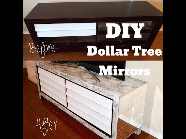 DIY FURNITURE TRANSFORMATION!!! USING DOLLAR TREE MIRRORS & MARBLE CONTACT  PAPER 
