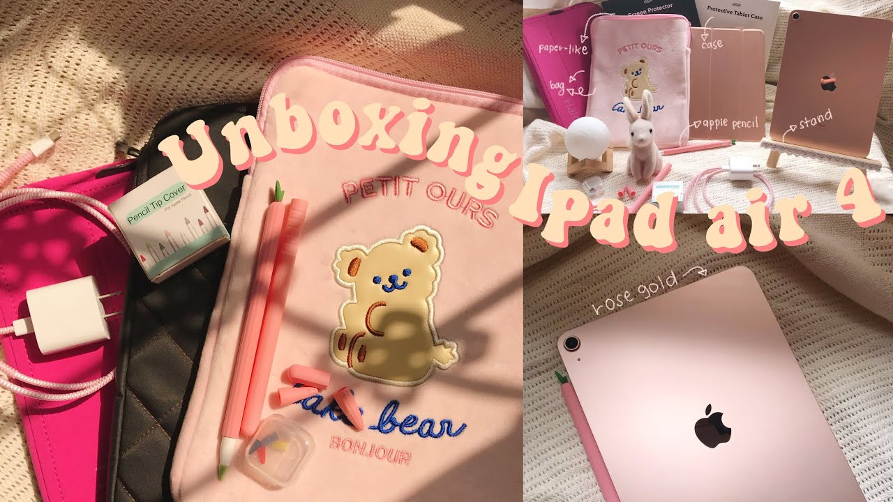 🍎 unboxing iPad air 4 (256gb) in rose gold + apple pencil 2 +