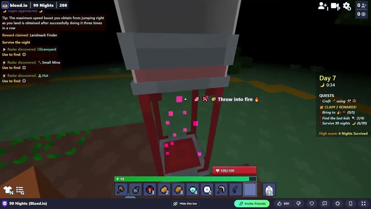 i am playing 99 Nights in Bloxd io  16 days