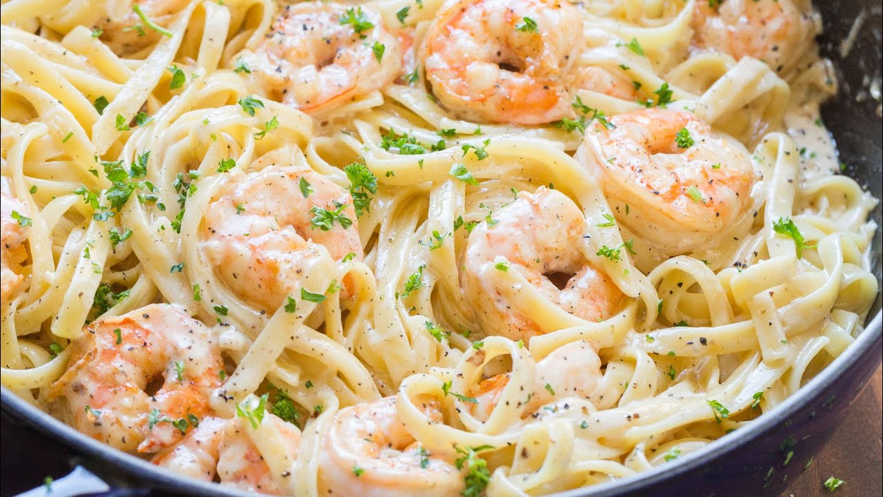 Easy Shrimp Alfredo Pasta #shorts - YouTube