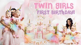 TWIN GIRLS FIRST BIRTHDAY! UNICORN PARTY VLOG!