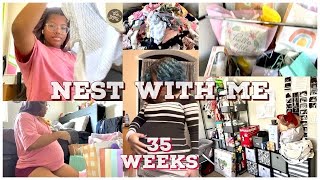 NEST WITH ME! | FIRST BABY | 35 weeks pregnant, hospital bag, organizing, preparing, Shared room