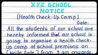 School notice writing for Free Health Check-Up Camp | How to write a school notice for students screenshot 1