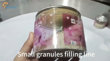 Automatic small granules product filling sealing labeling machine line,4 heads linear filler Sealer