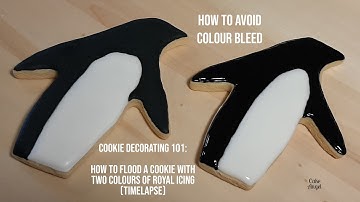 How to flood a cookie with 2 colours | Beginners guide to royal icing | Penguin cookie