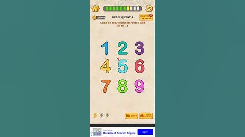 Brain quest 4 Click on from number which add up to 11 Gameplay walkthrough solution