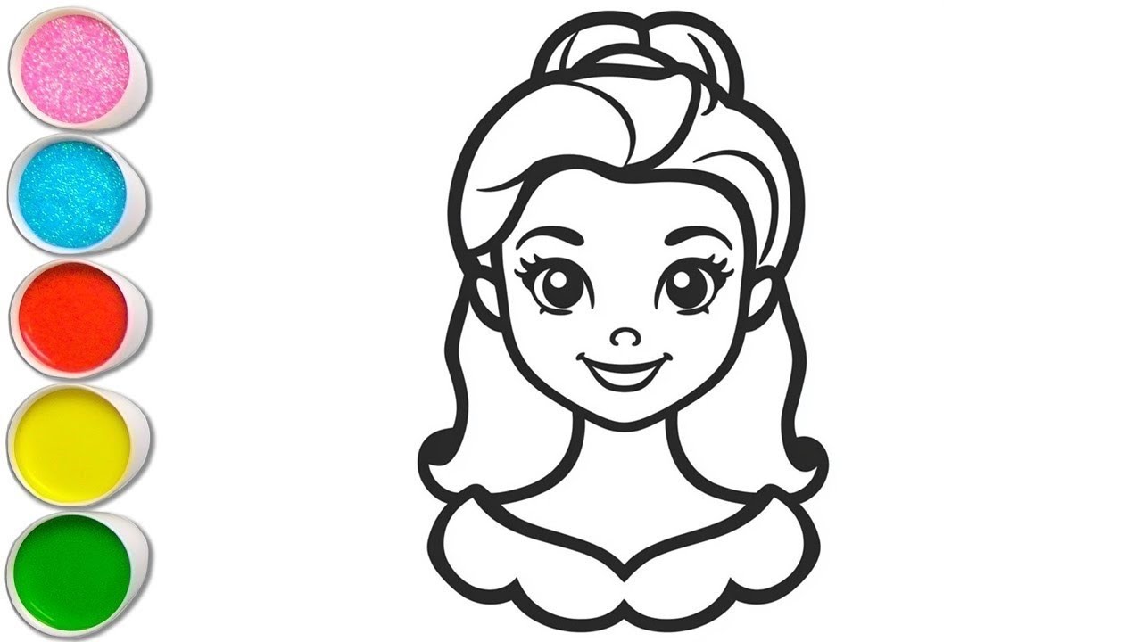 Cute Princess Belle Drawing for kids, Painting & Coloring for kids, Toddlers | Let's Draw Together