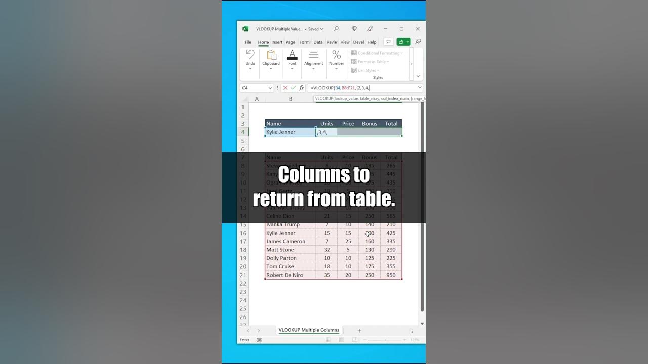Vlookup Return Values From Multiple Columns