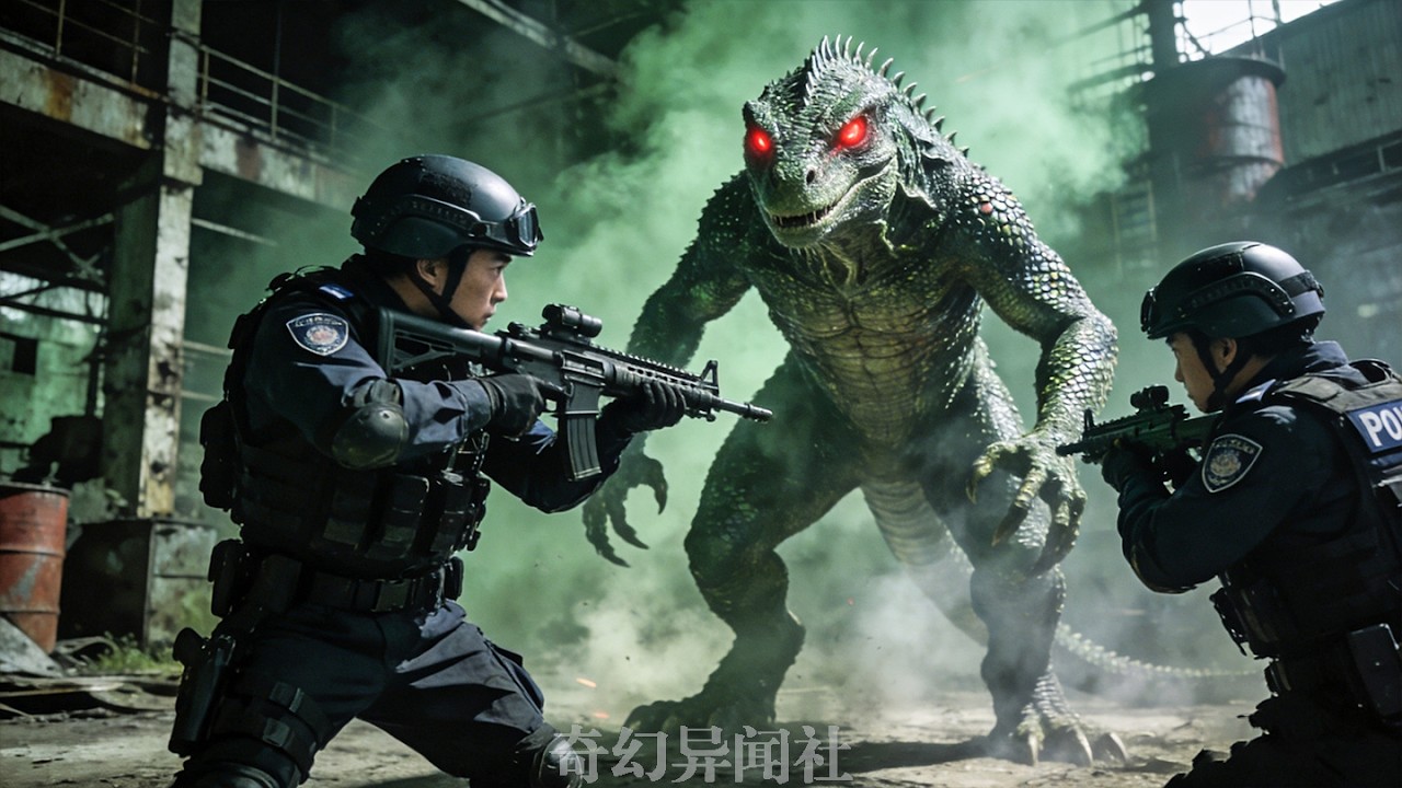 Полиция вступает в смертельную схватку с мутировавшими ящеролюдьми.