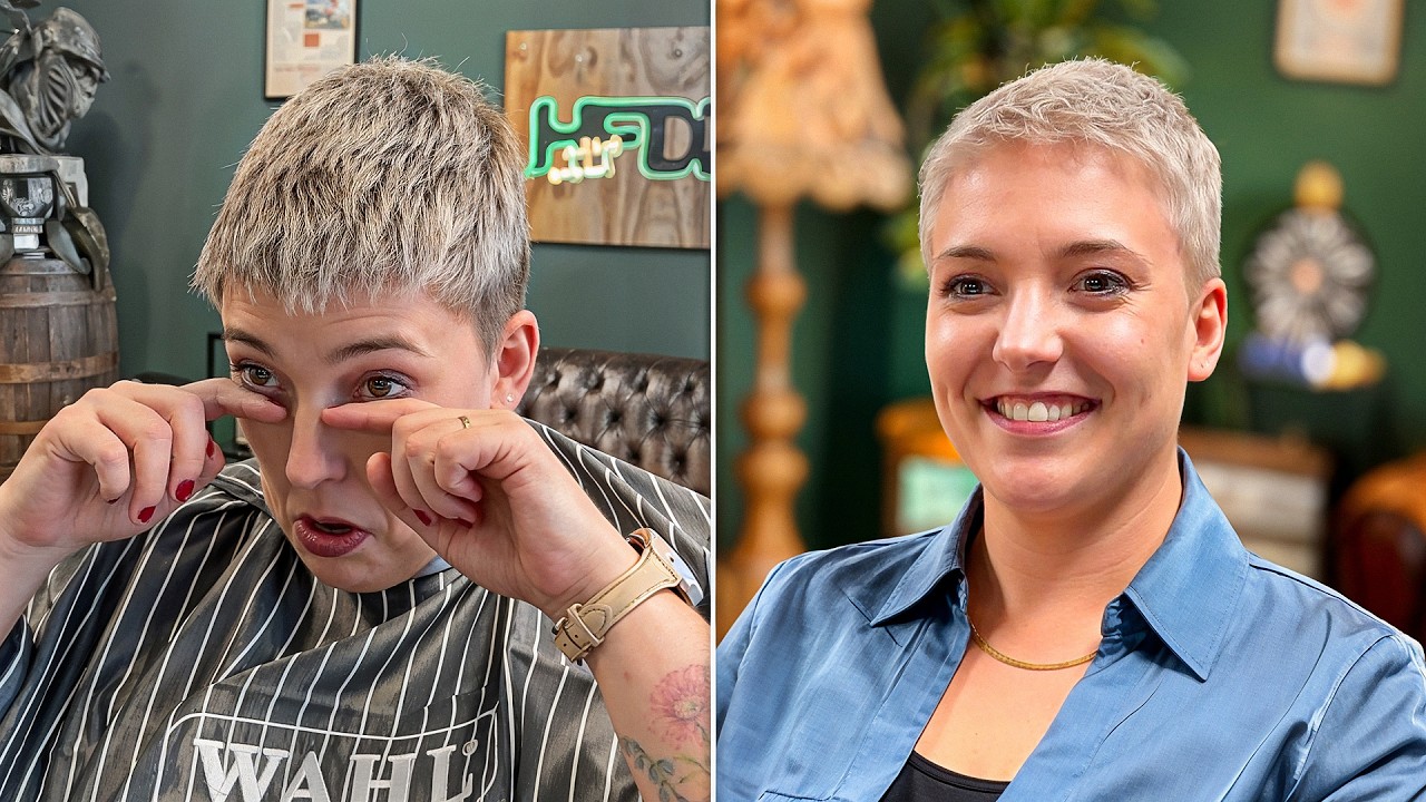 She Almost Cried…  She Got a Platinum Pixie haircut with clippers!