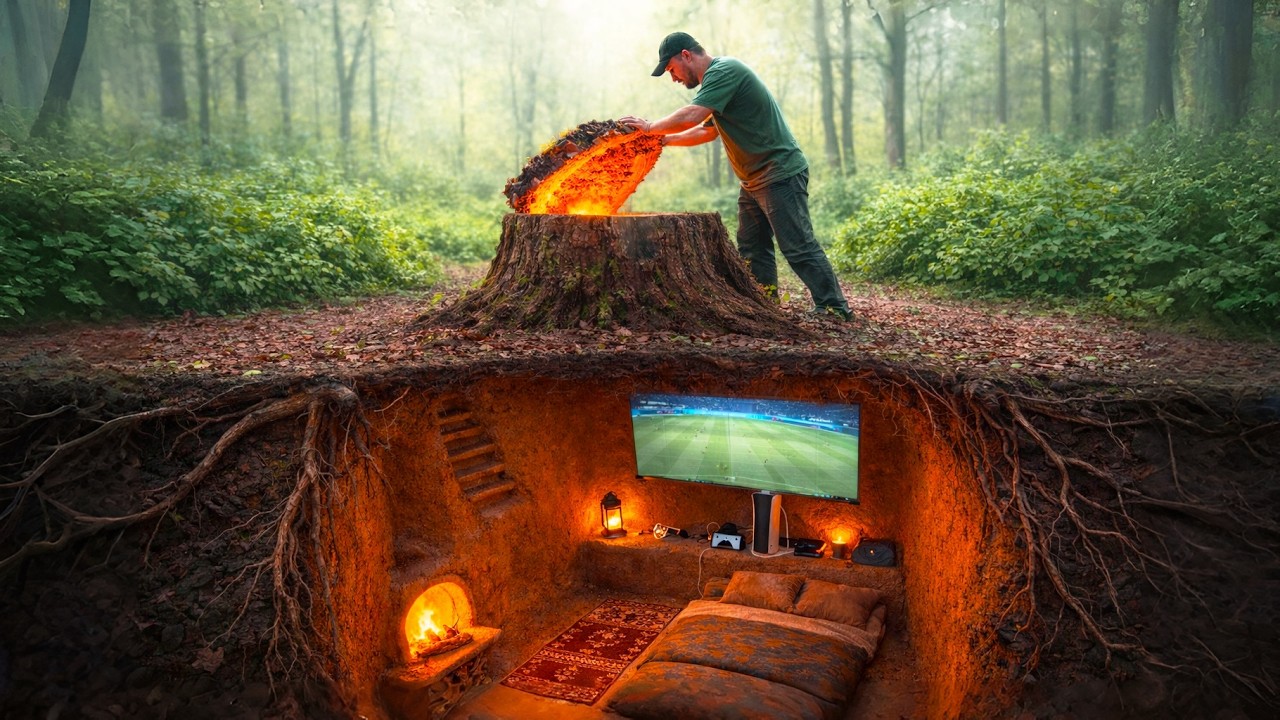Hidden Tree Stump Shelter — 6 Minute Build (Fast Version)