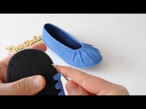 7 Direkli Keçe Taban Babet Yapımı ve Tığlaması(Detaylı)#sirinbabetpatiklerim #shoes #knitting