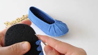 7 Direkli Keçe Taban Babet Yapımı ve Tığlaması(Detaylı)#sirinbabetpatiklerim #shoes #knitting