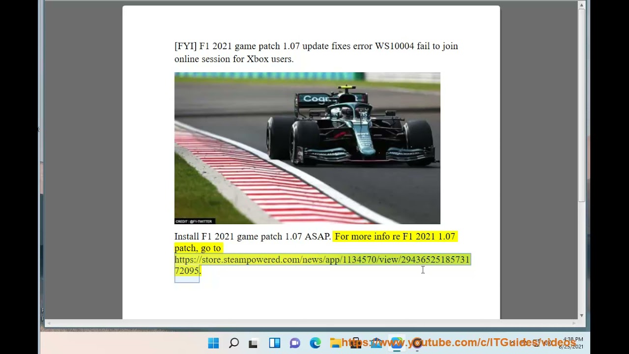 Download and install F1 2021 patch 1.07 to fix error WS10004 on Xbox