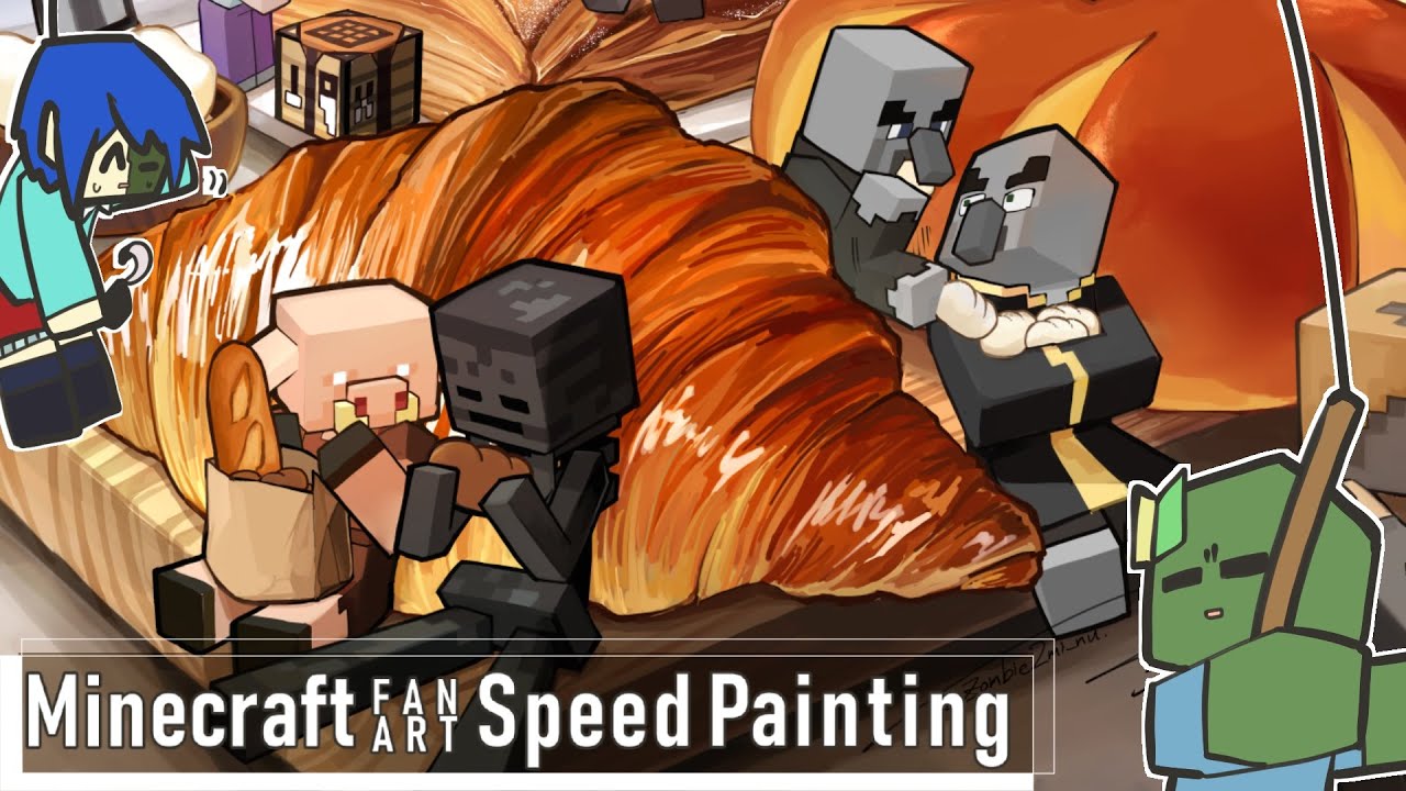 Minecraft speed painting】 Fresh-baked bread ＆ Minecraft MOBs