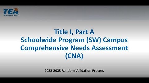 2022-2023 Title I, Part A Schoolwide Program Campus Comprehensive Needs Assessment Random Validation