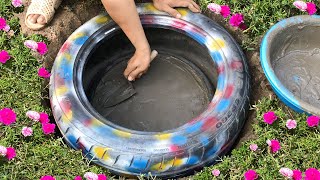 DIY - Cement Craft Ideas - Unique fountain in the middle of the flower garden