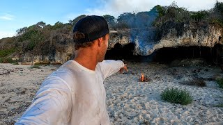 SOLO CAMPING IN A CAVE ON A DESERTED ISLAND with no food!