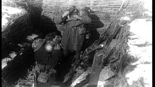 US Army soldiers firing from their trench during gas attack in World War I HD Stock Footage