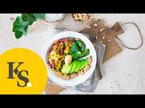 Rote-Bete-Süßkartoffel Bowl mit Mangold und Hummus | Buddah Bowl Rezepte