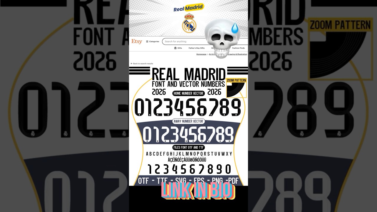 Font Vector Real Madrid 2026 Font, Svg,Eps,Pdf, Png, Otf, Ttf Real Madrid  Name Numbers Mbappé 9