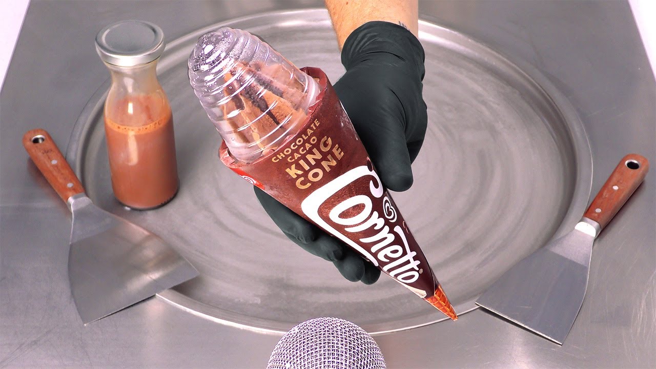 ASMR | Cornetto King Cone gets chopped up and rolled to Chocolate Cacao Ice Cream Rolls