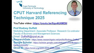 CPUT Harvard Referencing Technique 2025